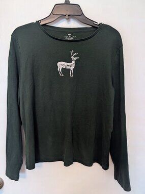 Talbots L/S dark green holiday tee with reindeer Size XL